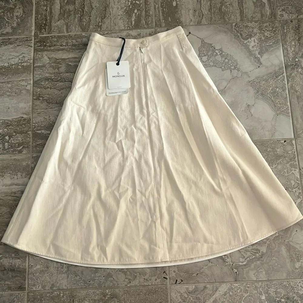 Moncler Cotton A-Line Midi Skirt with Pockets, New, Size 42
